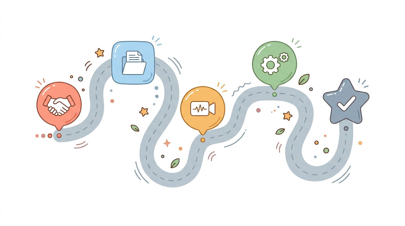 Phased onboarding timeline with tasks