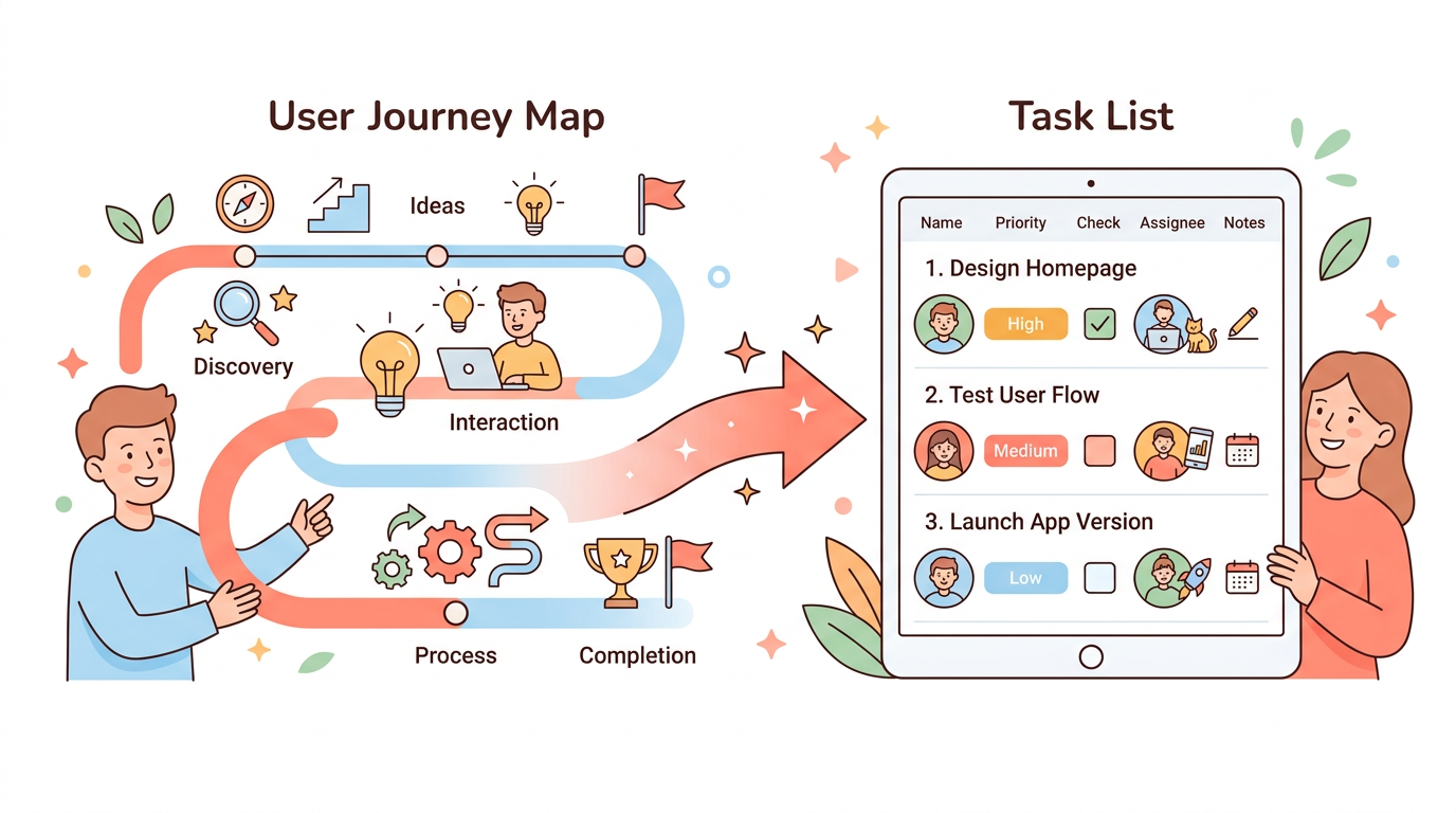 Ready-to-execute task lists for customer journey improvement