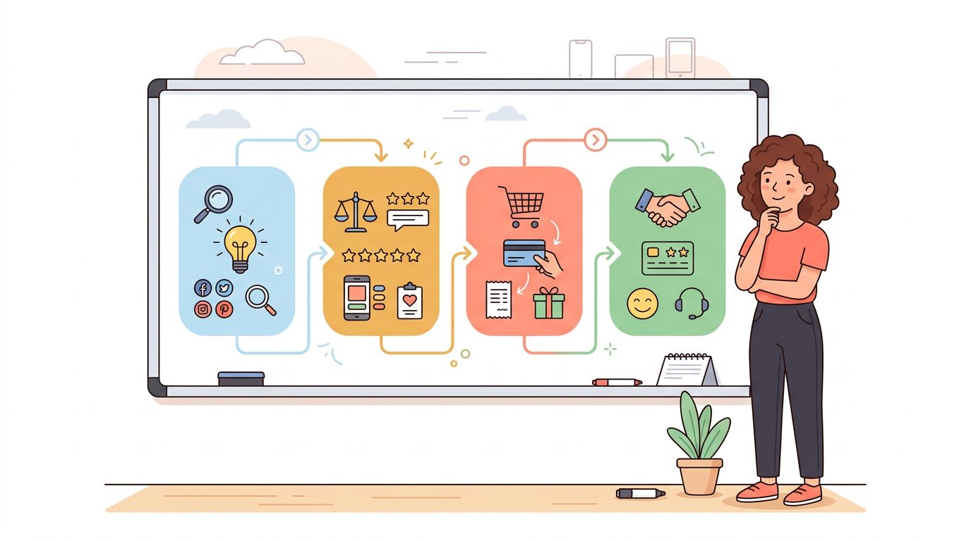 AI Customer Journey Map Generator showing stage-by-stage journey map with action items