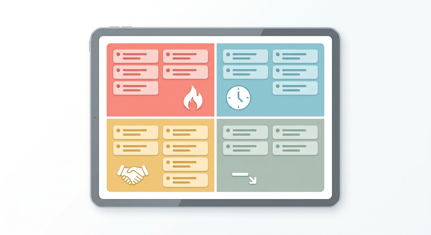Visual 2x2 Eisenhower Matrix with color-coded quadrants