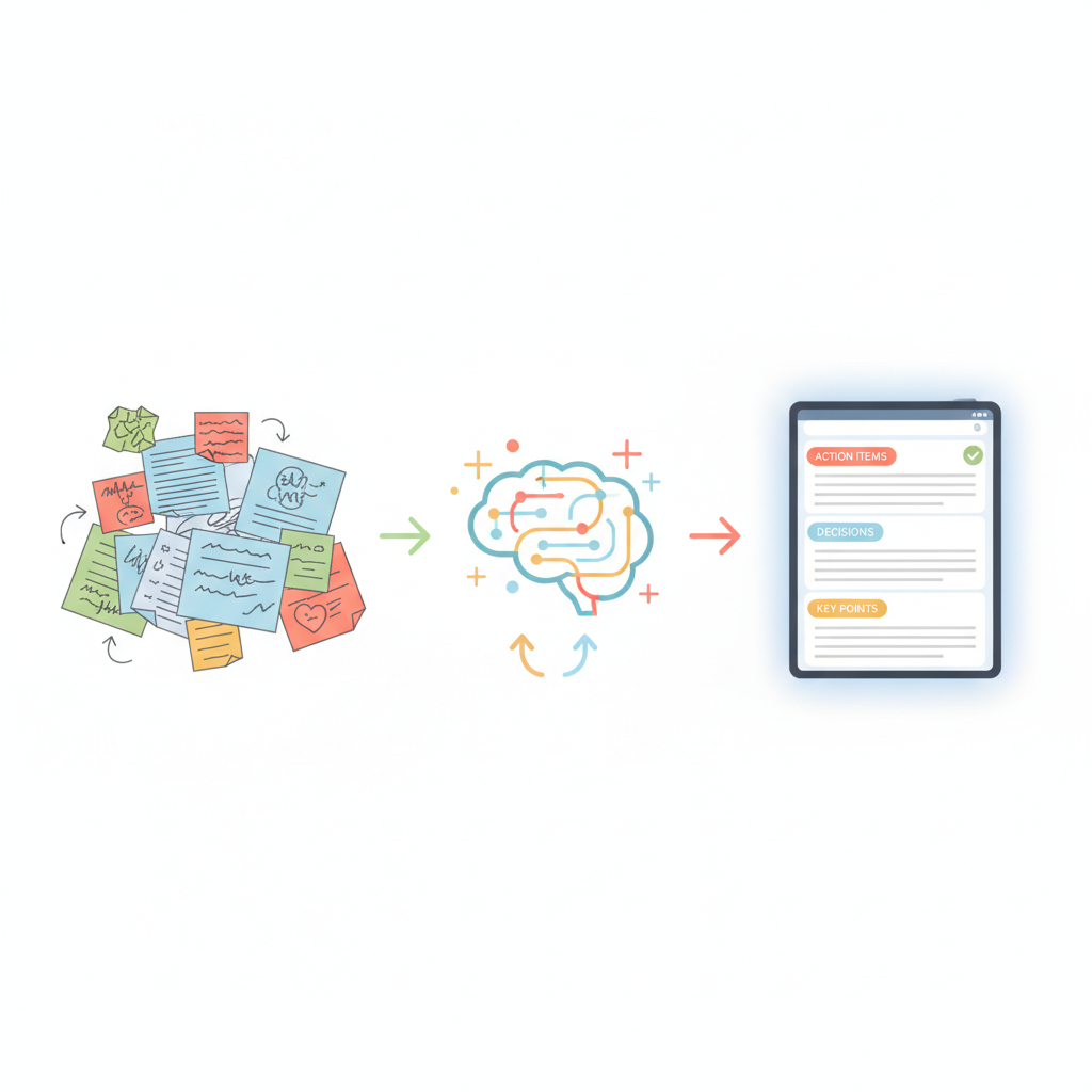 How AI Meeting Notes to Action Items Converter works - paste notes, extract tasks