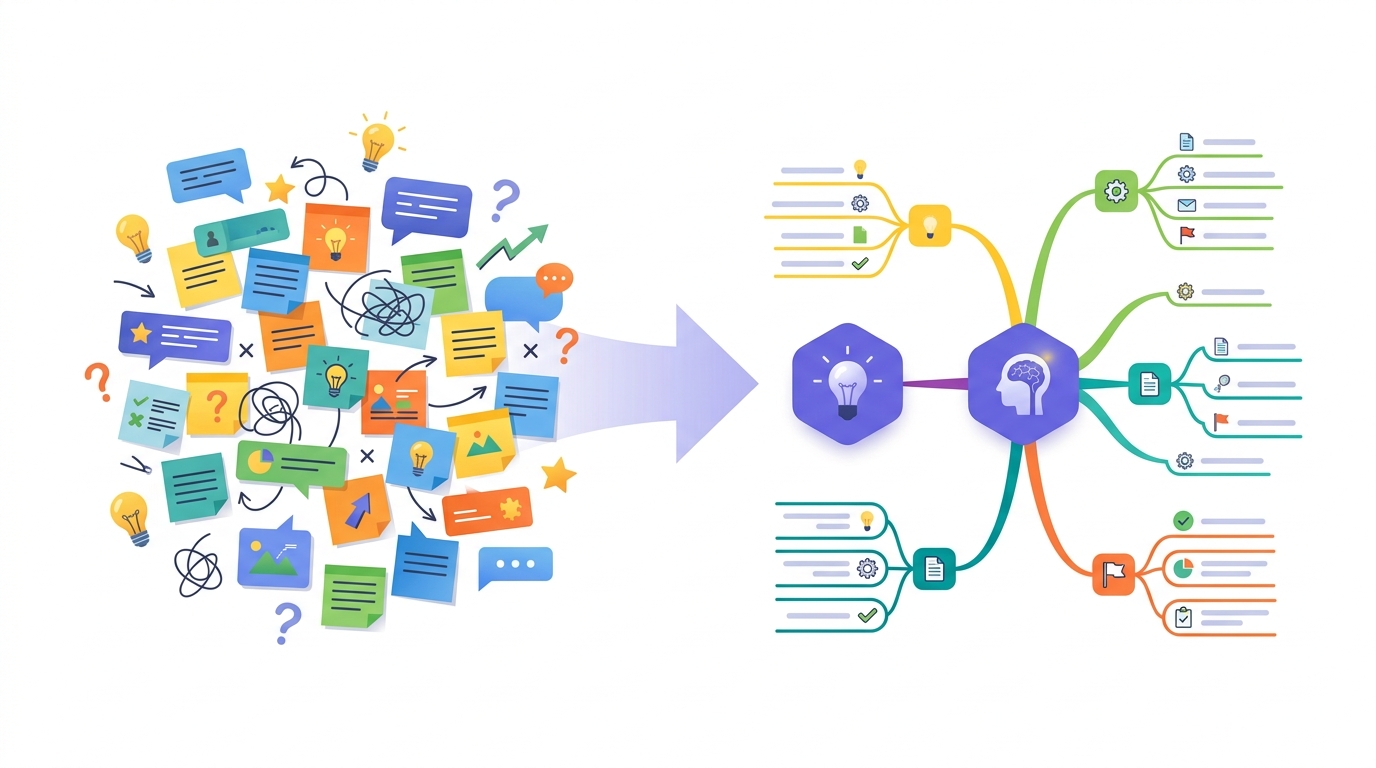 AI organizing ideas into a clear mind map structure
